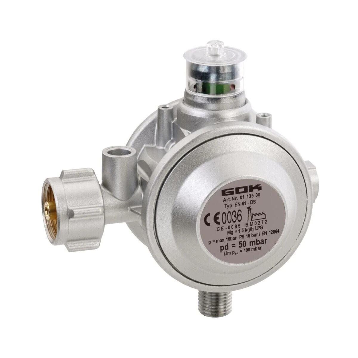 Gasregler für Gewerbe 1,5kg/h 50mbar Abgang 90°