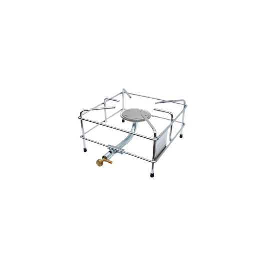 Hockerkocher 9,2kW, verchromt, Propan inkl. Anschlussset, Campingkocher, Outdoor