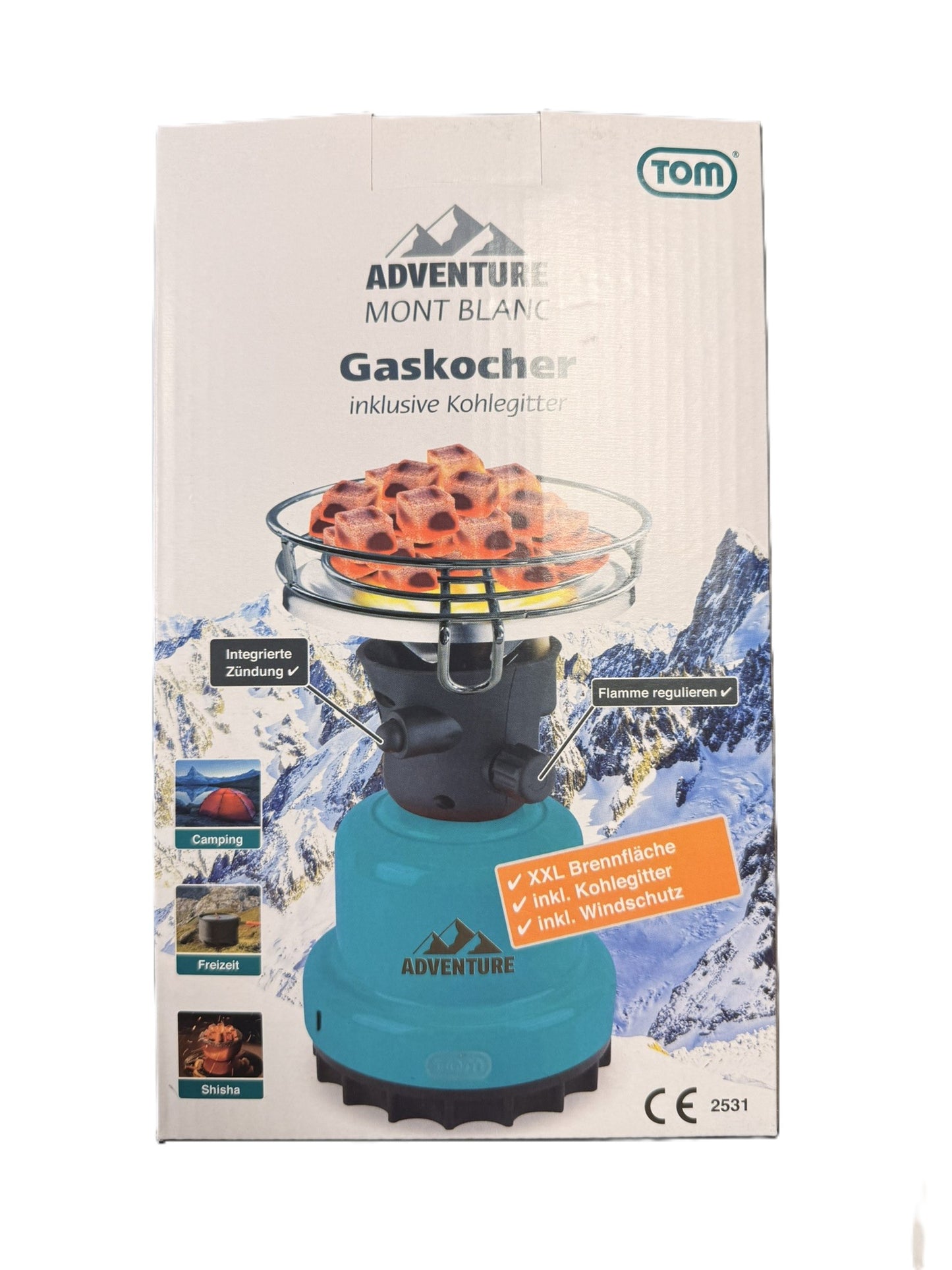 Kartuschen Gaskocher – inkl. Kohlegitter, Windschutz & integrierter Zündung